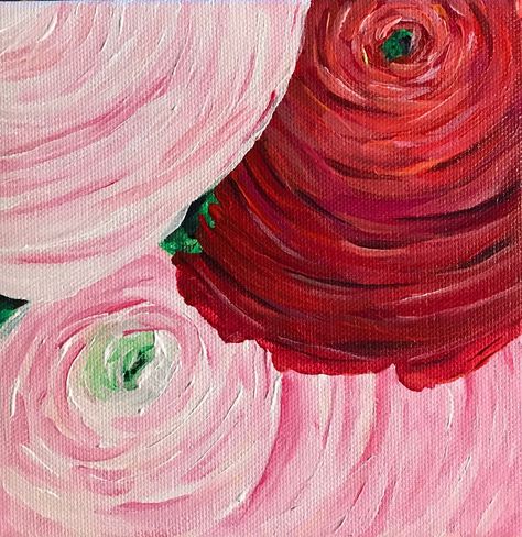 A 6" x 6" Ranunculus Painting Completed for the #30paintingsin30days challenge Acrylic Paint on Canvas Ranunculus Painting, Acrylic Paint On Canvas, Cow Painting, Flower Paintings, Paint On Canvas, Painted Flowers, Watercolour Tutorials, 3d Flowers, Different Flowers