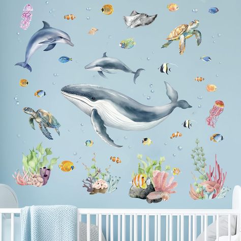 PRICES MAY VARY. Quality materials: Amimagen ocean fish wall stickers are made of high-quality self-adhesive pvc matte material, safe and non-toxic Easy to use: Amimagen under the sea wall decals are colorful, easy to peel and stick, durable, and waterproof. just tear it off and stick it to the place you want without leaving any residue Widely used: Suitable for home decoration or room decoration, such as baby room, children's room, classroom, dining room, office, and any other places Product si Daycare Wall Decor, Boat Bedroom, Dark Nursery, Stick Wall Art, Animal Wall Decals, Marine Theme, Watercolor Fish, Nursery Wall Stickers, Dark Wall