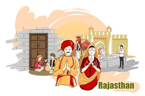 Rajasthan Culture Illustration, Rajasthan Illustration, Rajasthani Couple, Culture Of Rajasthan, Dhanteras Wishes, India Illustration, Happy Dhanteras Wishes, Broccoli Fritters, Illustration Of People