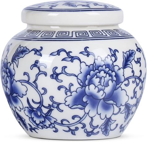 Amazon.com: XINGYAN Chinese Traditional Blue and White Porcelain Ceramic Small Ginger Jar with Lid,for Tea Storage,Home Decorative,Home Decor Jar,Bud vase (Model-2) : Home & Kitchen Chinese Porcelain Pattern, Blue Willow China Pattern, Blue Willow China, White Ginger Jars, Organize Craft Supplies, Chinese Vase, Tea Storage, Blue And White Porcelain, Blue Pottery