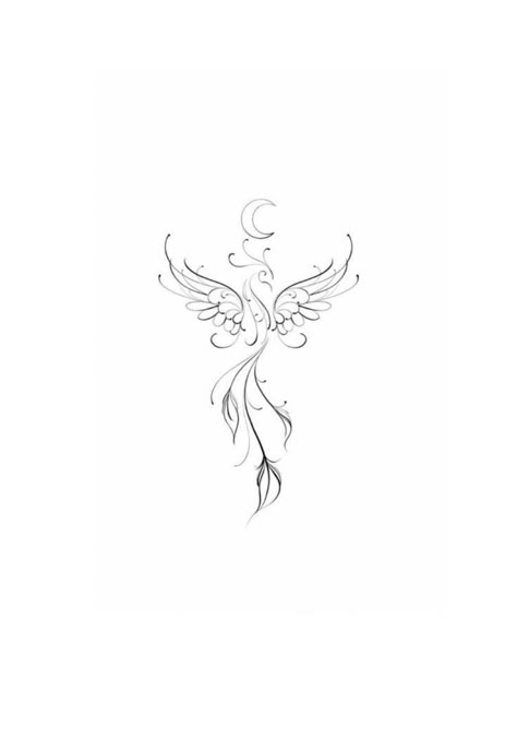 Feminine Tattoos Sternum, Dreamcatcher With Angel Wings Tattoo, Fine Line Aphrodite Tattoo, Spiritual Gemini Tattoo, Phoenix Tattoo Aesthetic, Small Fenix Tattoo, Vertical Tattoo Design Simple, French Tattoo Ideas Illustration, Spiritual Tattoo Designs For Women