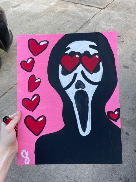 Scream Mask Painting Canvas, Easy Painting Ideas Grunge, Scream Painting Ideas Easy, Baddie Canvas Art, Scream Painting Easy, Painting Ideas On Canvas Baddie, Painting Ideas On Canvas Trippy Easy, Baddie Paintings Canvas Easy, Y2k Painting Ideas On Canvas Easy