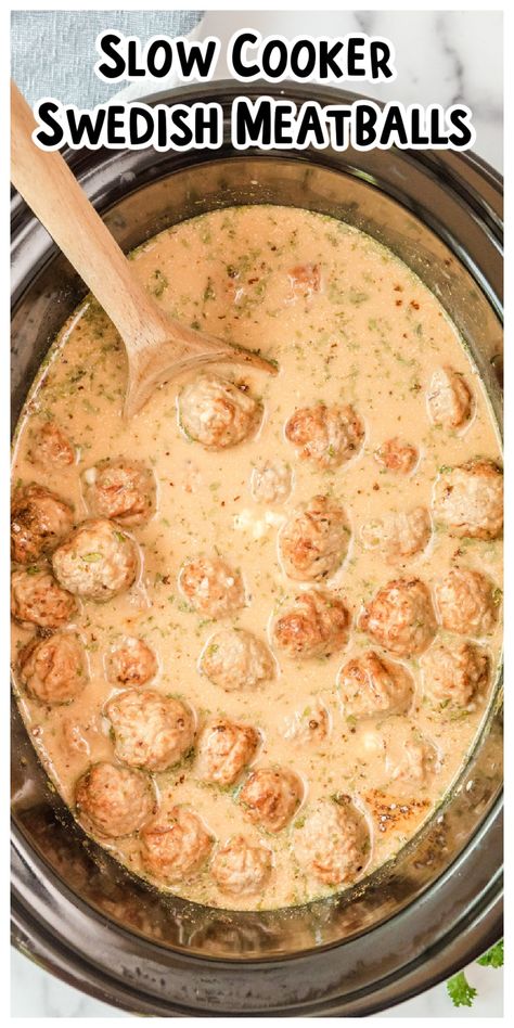 Make easy Slow Cooker Swedish Meatballs for dinner tonight! This is a classic recipe with plenty of thick and creamy gravy and cinch to throw together with the help of frozen meatballs. - The Magical Slow Cooker Meatballs For Dinner, Slow Cooker Swedish Meatballs, Magical Slow Cooker, Slow Cooker Dinner Recipes, The Magical Slow Cooker, Easy Crockpot Dinners, Frozen Meatballs, Slow Cooker Dinner, Swedish Meatballs