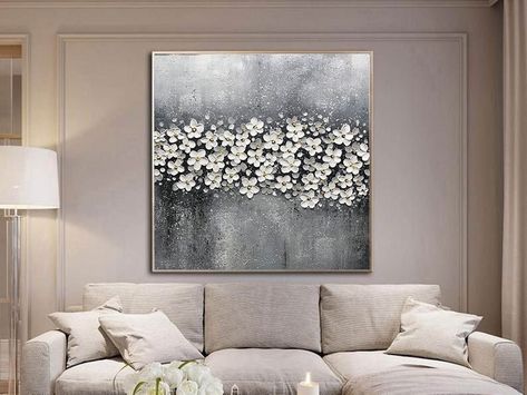 Oversize Wall Art, White Flower Painting, Blossom Painting, Cherry Blossom Painting, Flower Canvas Wall Art, Large Oil Painting, Flower Texture, 3d Hand, Modern Oil Painting