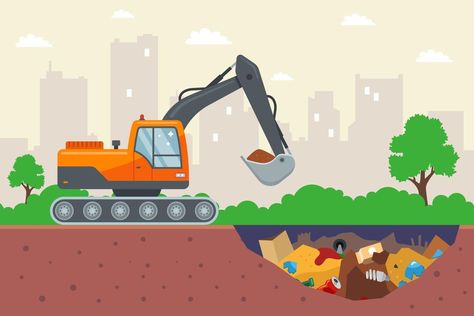 excavator digs garbage. waste compost. cesspool. flat vector illustration. Landfill Illustration, Garbage Waste, Flat Vector Illustration, Perfect Background, Flat Vector, Free Vectors, Images Photos, Your Design, Vector Art