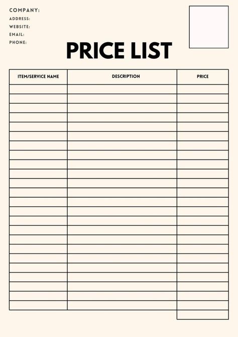 Printable Price List Sheet Templates Business Binder Organization, Small Business Binder, Business Spreadsheet Templates, Business Planner Ideas, Free Business Printables, Business Spreadsheets, Business Spreadsheet, Small Business Printables, Gift Box Business