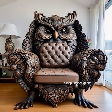 Owl Chair, Goth Furniture, Unusual Decor, Steampunk Furniture, Fantasy Furniture, Unusual Furniture, Whimsical Furniture, Furniture Details Design, Shop Projects