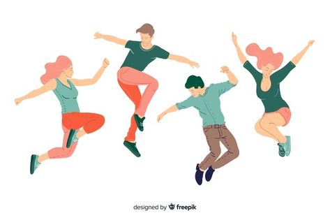 Young people jumping and having fun | Free Vector #Freepik #freevector #people #woman #man #human Energetic People, Having Fun, Graphic Resources, Zen, Vector Free, Vector Illustration, Kids Rugs, Human