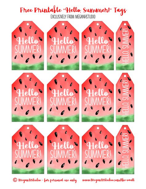 Download your free printable "Hello Summer" gift tags with hand drawn watermelon details exclusively from MeganHStudio here! Summer Gift Tags, Pta Teacher Appreciation, Watermelon Gift, Staff Retention, Virtual Gift, Watermelon Theme, Teacher Gift Tags, Volunteer Gifts, Free Printable Gift Tags