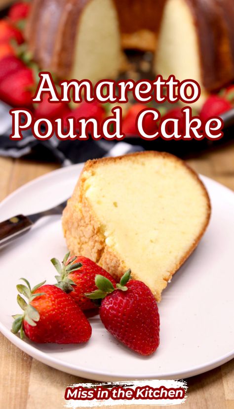 This Amaretto Pound Cake is one of my favorite cakes to bake. It bakes up beautifully every time and doesn't require fancy decorating skills but the best part is how incredibly delicious it is. Give it a try for your next get together or for a simple weekday dessert. Amaretto Recipes, Amaretto Pound Cake, Pound Cake With Glaze, Cakes To Bake, Amaretto Recipe, Pond Cake, Amaretto Cake, Finger Desserts, Almond Pound Cakes