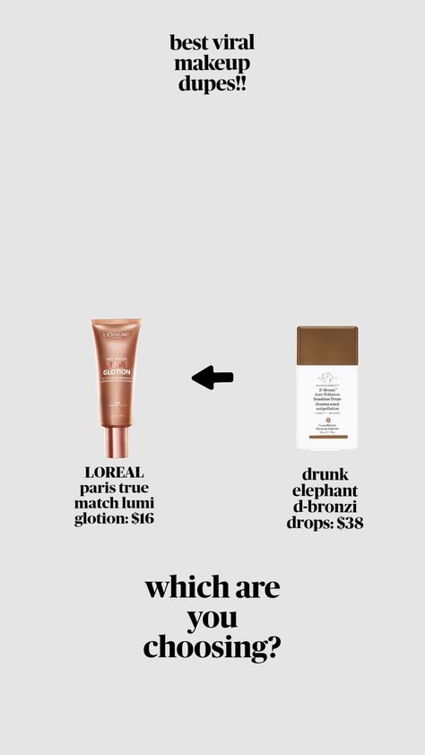 viral bronzing drop dupes!! 🤎 drunk elephant vs. loreal paris #bronze #makeup #foryou Bronze Makeup, Drunk Elephant, Loreal Paris, You Choose, Elephant, Paris, Makeup, Pins, Make Up