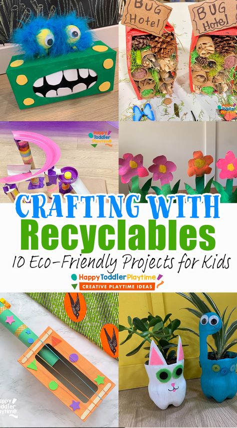 Recycle Preschool, Recycled Crafts Kids Projects, Recycling Activities For Kids, Crafts Upcycling, Reuse Crafts, Recycling For Kids, Recycling Activities, Recycled Crafts Kids, Eco Crafts