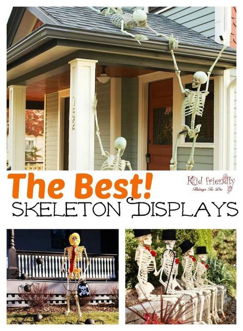 The most Hilarious DIY Skeleton Yard Displays for Halloween Decoration - www.kidfriendlythingstodo.com Skeleton Setup Ideas, Outdoor Skeleton Display, Skeleton Displays, Diy Skeleton, Halloween Yard Displays, Halloween Things, Creepy Halloween Decorations, Diy Halloween Decor, Skeleton Decorations