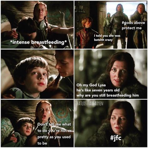 An Actual Person on Instagram: “On a scale of 1 to Lysa Arryn, how bitter are you? . . . . . . . . . . . . . . . #lysaArryn #catelynstark #michellefairley #katedickie…” Lysa Arryn, Robin Arryn, Michelle Fairley, Catelyn Stark, Got Memes, Game Of Thrones Funny, Bitter, Tv Shows, Funny