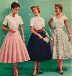 1950s fashion advertising for coordinates skirts and blouses. 1950s Style/ 50s Style/ 1950s Dress #1950s #1950sfashion #1950sstyle #1950sdress #skirts #blouse #vintagestyle 1950s Womens Fashion, 1950s Clothes, 40s Mode, 50s Womens Fashion, 1950 Style, Decades Fashion, 1950s Fashion Women, Fashion Through The Decades, 50s Outfits