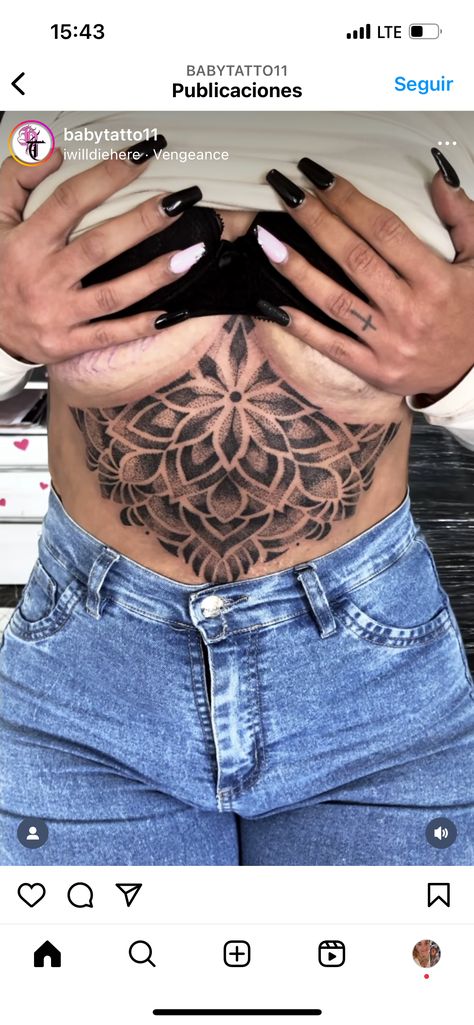 Full Belly Tattoos For Women, Belly Button Tattoos For Women Cover Up, Big Stomach Tattoos, Mandala Stomach Tattoo, Woman Stomach Tattoo, Abdomen Tattoos Women, Full Stomach Tattoo Woman, Stomach Tats For Women, Feminine Stomach Tattoos