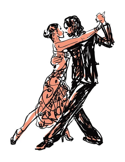 Two People Dancing Drawing, People Dancing Drawing, Tango Drawing, Two People Dancing, Drawing Dancing, Dancing Sketch, Dancing Drawing, Tango Art, Dancer Drawing