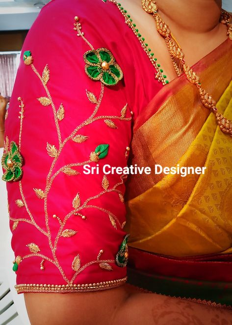 Simple 3d Aari Work Blouse, 3d Flower Blouse Design, Applique Work Blouse Designs, 3d Flower Aari Work, 3d Blouse Designs Latest, 3d Embroidery Blouse Designs, 3d Maggam Work Blouse Designs, 3d Blouse Design, 3d Aari Work Blouse