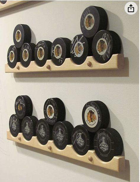 Hockey Puck Display, Hockey Crafts, Hockey Bedroom, Hockey Room, Hockey Decor, Boys Hockey, Hockey Pucks, Workshop Plans, Ultimate Man Cave