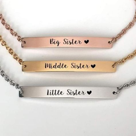 Sister Necklaces, Soundwave Jewelry, Swarovski Nike, Diamond Cross Necklace Gold, Forever Necklace, Middle Sister, Bff Jewelry, Customised Bracelets, Dark Jewelry