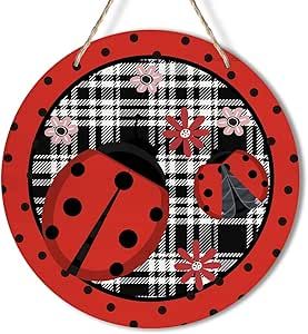 Sign For Front Door, Ladybug Wreath, Wreath Hanging, Wood Door Hanger, Door Signs Diy, Signs Diy, Wood Door Hangers, Hanger Wall, Round Wreath