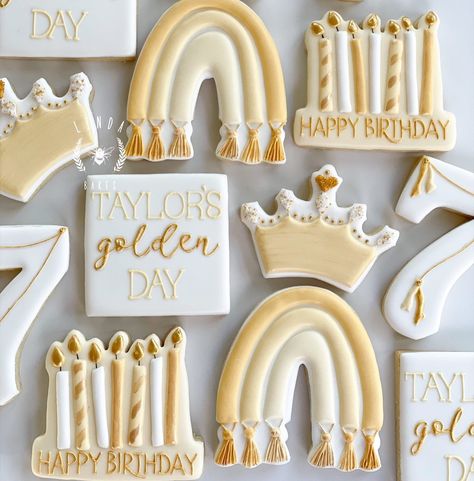 Linda Bakes (@lindabakesmn) • Instagram photos and videos Golden Birthday For One Year Old, Golden Cookies Decorated, 4 Year Golden Birthday, Golden Birthday First Birthday, The Golden One First Birthday, 3rd Golden Birthday Girl, First Golden Birthday Boy, 5th Golden Birthday Ideas Girl, You’re So Golden Birthday