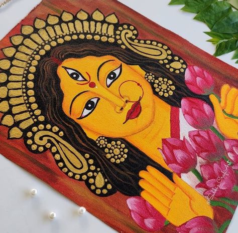 Navratri Watercolour Painting, Navratri Canvas Painting, Maa Durga Acrylic Painting, Maa Durga Acrylic Painting On Canvas, Pattachitra Art Easy, Navaratri Paintings, Maa Durga Canvas Painting, Navratri Art Painting, Durga Maa Rangoli Design