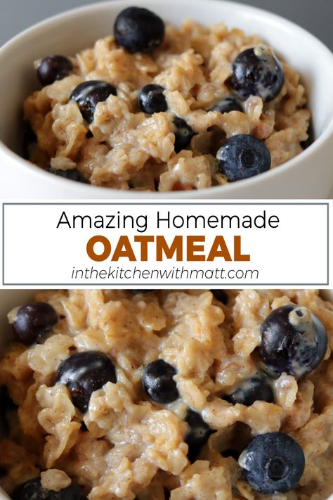 Bowl of homemade oatmeal with blueberries. Instant Oatmeal Recipes, Stovetop Oatmeal, Oatmeal How To Make, Oatmeal And Eggs, Easy Oatmeal Recipes, Make Oatmeal, Easy Breakfast Smoothies, Love Bakes Good Cakes, Good Cakes