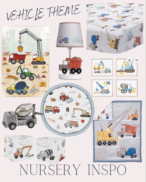 Vehicle Nursery Theme, Cars And Trucks Nursery Theme, Construction Truck Room, Truck Theme Nursery, Trucks Nursery Theme, Construction Theme Room Little Boys, Construction Truck Bedroom, Construction Themed Nursery, Truck Room For Boys