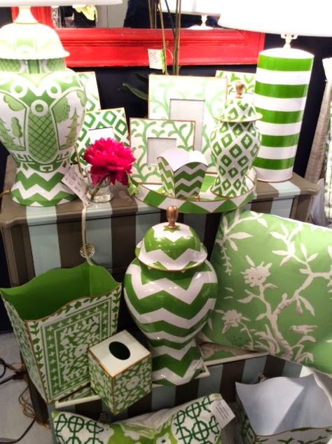 Dana Gibson's line of colorful and bold home accessories in green Dana Gibson Design, Palm Beach Decor, Dana Gibson, Chinoiserie Decorating, Chinoiserie Chic, Green Home Decor, Green Home, Wood Accessories, Green Decor