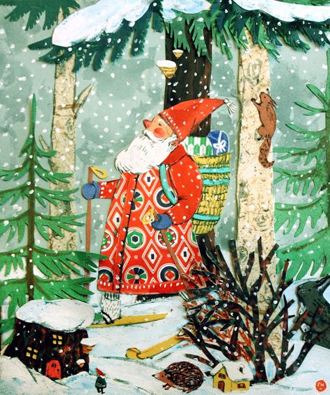 Wahl_smallersanta2012 Phoebe Wahl, Postal Vintage, 캐릭터 드로잉, Noel Christmas, Christmas Illustration, Christmas Watercolor, Christmas Inspiration, Yule, Christmas Art