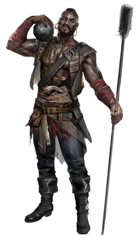 African Pirate Art, Black Pirate Character Design, Dnd Pirate Crew, Black Pirate Art, D&d Pirate, Dnd Sailor, Fantasy Pirate Art, Dnd Pirate Character Design, Sailor Character Design