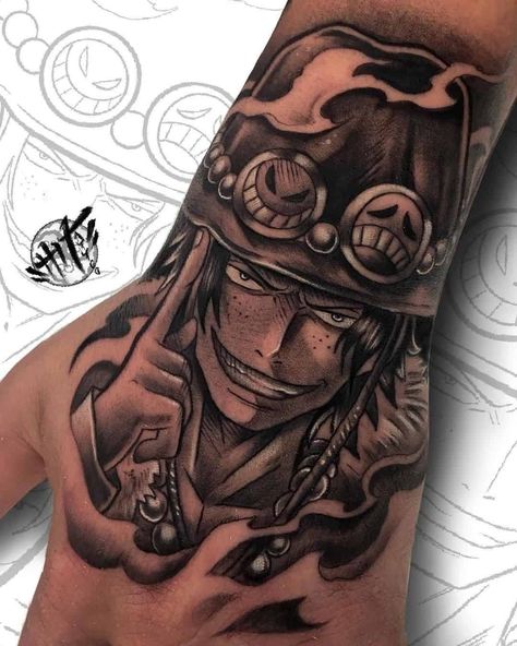 Mining Tattoo Ideas, One Piece Tattoo Ideas Design, Ace Tattoo Design, Ace Tattoo Ideas, Portgas D Ace Tattoo, One Piece Tattoo Design, Ace Tattoo One Piece, One Piece Tattoo Ideas, Fist Tattoo