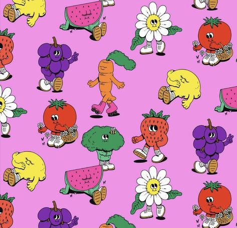 Vintage Veggies Illustration, Lauren Martin, Fruit Character, Fruit And Veggie, Cartoon Fruit, Iphone Wallpaper Kawaii, Cute Fruit, Fruit Pattern, Fruit Art