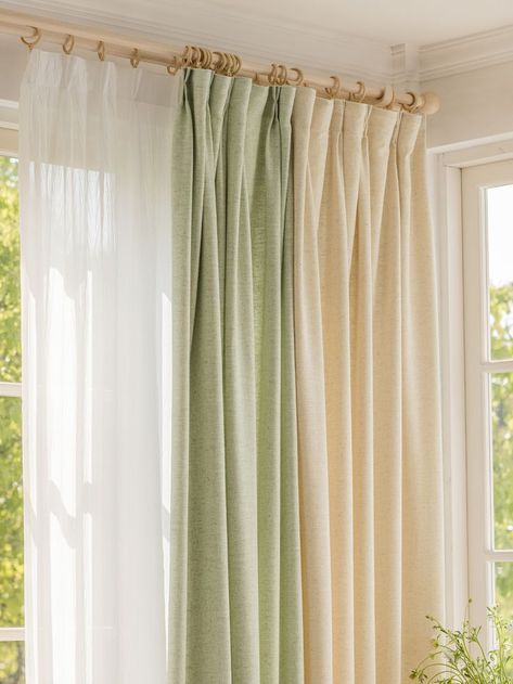 Green Curtain Pastel Green Curtains Living Room, Mint Curtains Living Room, Cream Curtains Bedroom, Curtains For Cream Walls, Summer Curtains Living Room, Cream And Green Living Room, Green Bedroom Curtains, Gold Curtains Bedroom, Beige Curtains Bedroom