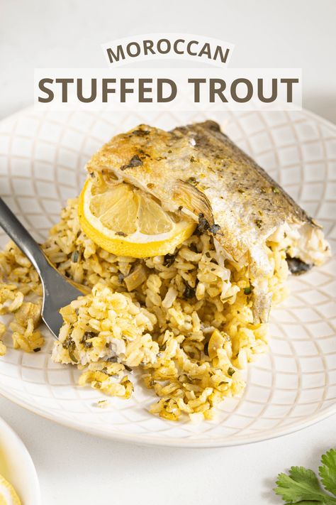 Stuffed Trout Recipes Baked, Stuffed Trout Recipes, Healthy Trout Recipes Dinners, Lemon Trout Recipes, Mediterranean Trout Recipes, Trout Amandine Recipe, Stuffed Trout, Mediterranean Herbs, Trout Recipe