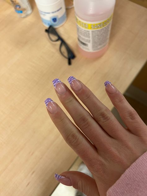 Purple French Tip With Design, Purple Zebra Print Nails, Nails Acrylic Designs Blue, Purple Zebra Nails, Olivia Rodrigo Nails Ideas Guts, Preppy Nail Designs, Mail Inspo, Preppy Nails, Purple Zebra Print