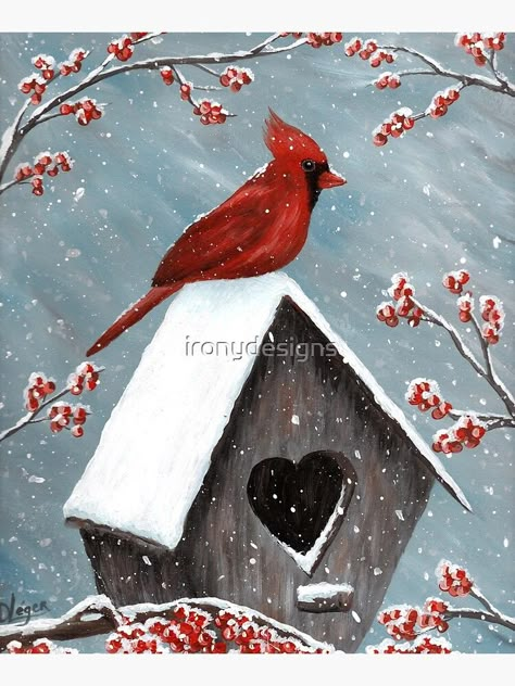 "Northern Cardinal Bird Painting" Mounted Print by ironydesigns | Redbubble Cardinal Bird Painting, Cardinal Painting, Christmas Paintings On Canvas, Northern Cardinal, Cardinal Bird, Holiday Painting, Winter Painting, Bird Painting, Cardinal Birds