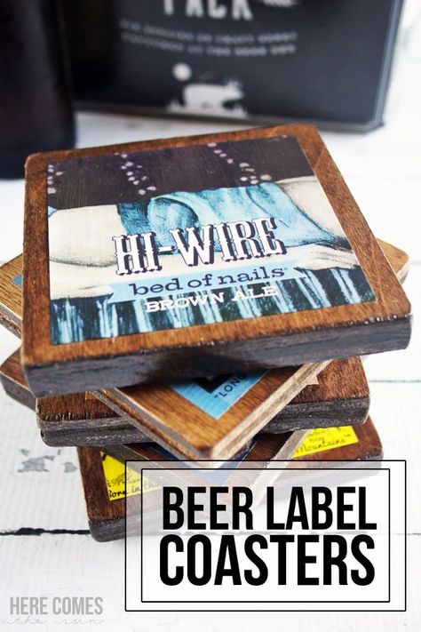 Beer Label Crafts Ideas, Beer Coasters Diy, Beer Crafts Diy, Bd Gifts, Beer Crafts, Diy Coasters Tile, Beer Decorations, Craft Beer Labels, Coaster Ideas