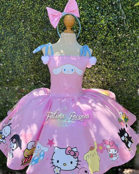 Cinnamon roll and friends �💗🩵🌸✨ #cinnamonroll #sanrio #hellokitty #birthdaydress #girldress #fancy Hello Kitty Ideas For Party, Cinnamon Roll Sanrio Birthday Party, Sanrio Themed Party, Pusheen Birthday, 7 Birthday, Holloween Costume, Hello Kitty Party, Hello Kitty Birthday, 11th Birthday