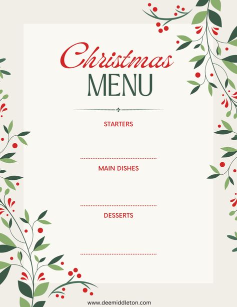 Christmas Meal Planner, Christmas Menu Design, Holiday Gingerbread Cookies, Free Printable Menu, Financial Planner Printables, Printable Calendar Pages, Christmas Meal, Receipt Organization, Weekly Menu Planning