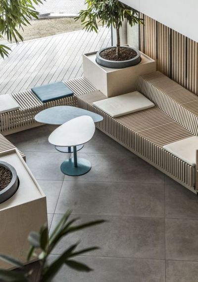 Outdoor Seating Area, Lobby Design, Banquette Seating, Restaurant Interior, Office Interior Design, Office Interior, Cafe Interior, Cafe Design, Commercial Design