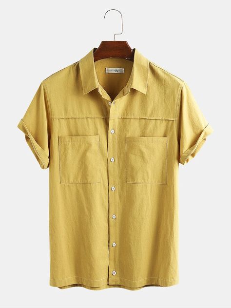 Newchic - Fashion Chic Clothes Online, Discover The Latest Fashion Trends Mobile Yellow Outfit, Short Sleeve Shirts, Mens Short Sleeve Shirt, Fashion Designs, Men Fits, Mens Casual, Casual Shirt, Shirt Pattern, Mens Fashion Casual