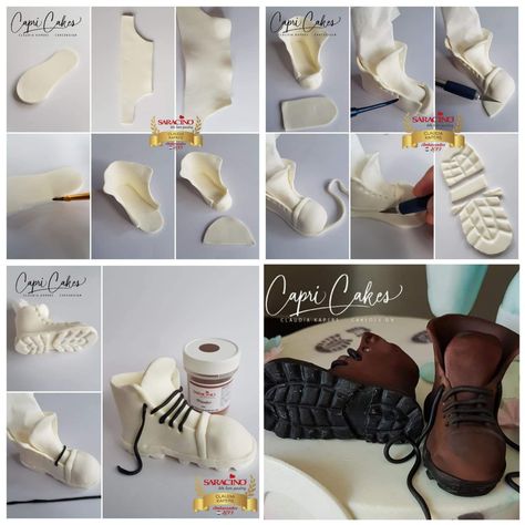 Fondant Boots Tutorial, Gum Paste Shoe, Mum Cake, Cake Decor Ideas, Shoe Cake, Boot Toppers, Fondant Figures, Polymer Clay Dolls, Sugar Paste