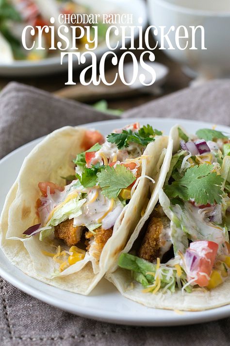 Easy Cheddar Ranch Crispy Chicken Tacos Fish Taco Recipes, Bacon Ranch Pinwheels, Salsa Ranch Dressing, Crispy Chicken Tacos, Corn Mexican, Chicken Ranch Tacos, Salsa Ranch, Mother Thyme, Creamy Salsa