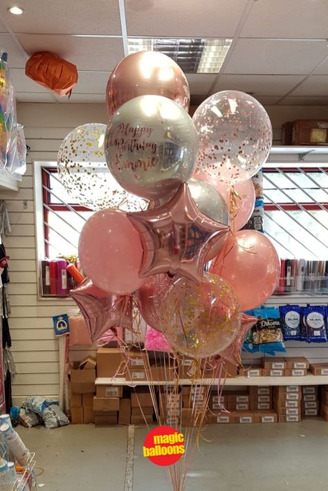 Balloon Bunches Decoration, Balloon Bunches, Gold And Pink Balloons, 21st Birthday Balloons, Balloon Gifts, 50 Balloons, Celebration Balloons, Balloon Installation, Personalized Balloons