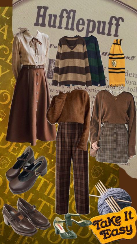 #hufflepuffaesthetic #Tightlyknit #fredweasley #harrypotter #fanfiction #wattpad #darkacademia Cute Hufflepuff Outfits, Hufflepuff Academia, Hufflepuff Inspired Outfits, Hufflepuff Aesthetic Outfits, Hufflepuff Lookbook, Hufflepuff Outfit, Inspire Outfits, Soft Autumn Palette, Academia Aesthetic Outfit