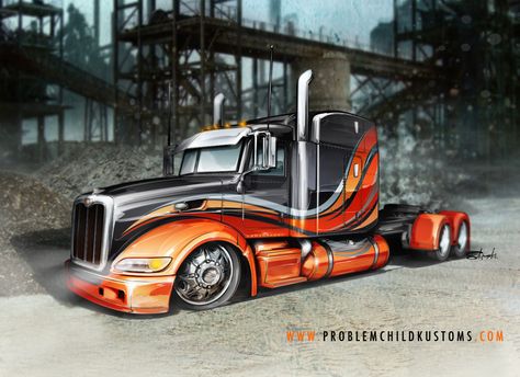 Truck Drawings, Hot Rod Art, Custom Peterbilt, Custom Big Rig, Custom Big Rigs, Truck Paint, Auto Art, Show Trucks, Size Matters