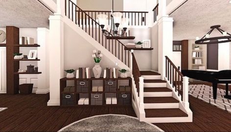 Bloxburg Rooms, Bloxburg Interior, Modern Family House, Blox Burg, Two Story House Design, Bloxburg Build Ideas, House Plans With Pictures, Roblox House, Bloxburg Home