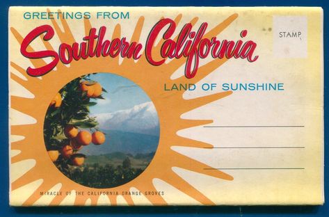 Vintage Southern California Postcard Vintage Los Angeles Postcard, Old California, Los Angeles Postcard, Southern California Aesthetic, Socal Aesthetic, California Illustration, Conference Themes, California Postcard, Vintage Diner